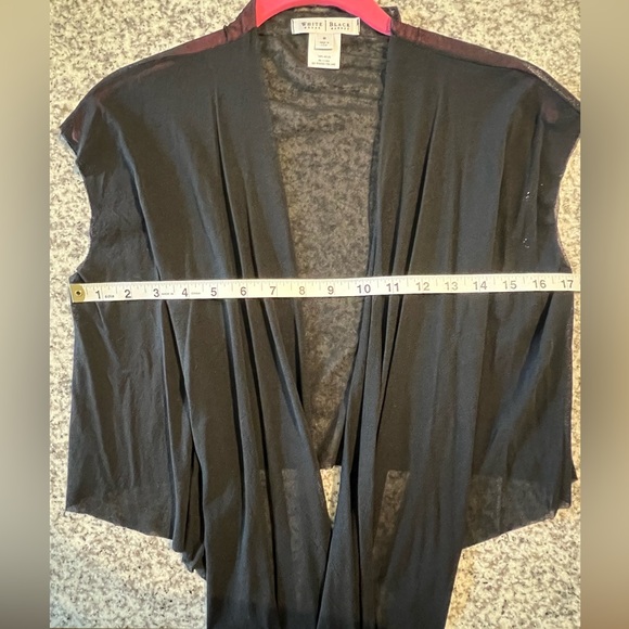 White House Black Market Black Sleeveless Sheer Open Cardigan Front Tie Medium - Picture 3 of 7